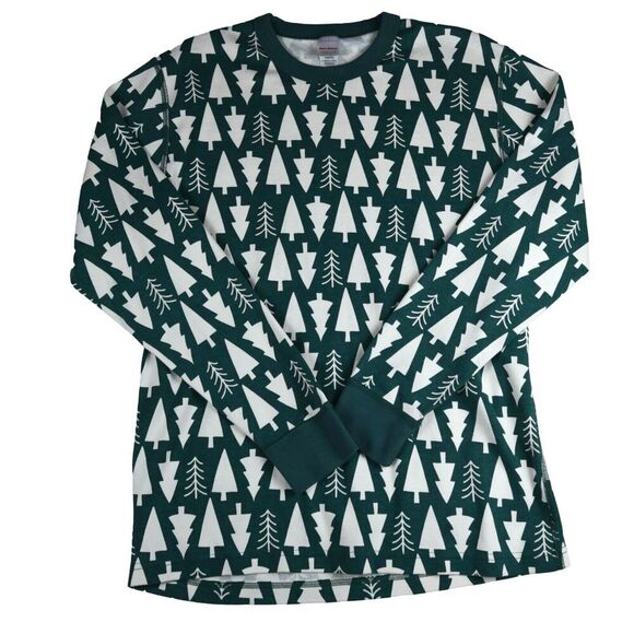 Hanna Andersson Adult Green & Ivory Trees Christmas Pajamas L Top EUC - Picture 1 of 7